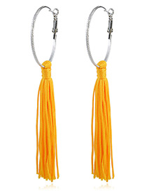 Vintage Yellow Long Tassel Decorated Pure Color Earrings