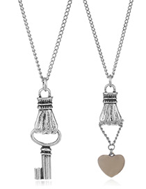 Fashion Silver Color Key&heart Shape Decorated Necklace(2pcs)
