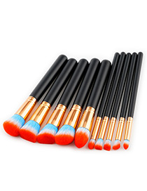 Trendy Orange+blue Color Matching Decorated Makeup Brush(10pc)