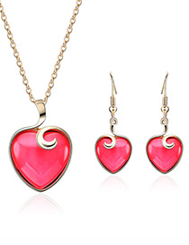 Fashion Plum Red Heart Shape Design Pure Color Jewelry Sets