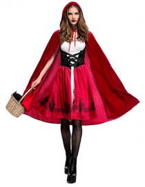 Fashion Red Pure Color Decorated Cosplay Costume（with Dress ，shawl， cap）