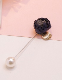 Fashion Navy Flower&pearl Decorated Brooch