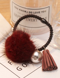 Lovely Claret-red Fuzzy Ball Decorated Tassel Hair Clip