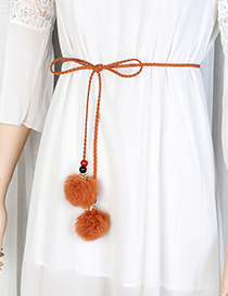 Fashion Khaki Fuzzy Balls Decorated Pure Color Waist Belt