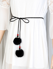 Fashion Black Fuzzy Balls Decorated Pure Color Waist Belt