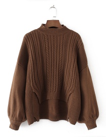 Fashion Brown Pure Color Decorated Lantern Sleeve Sweater