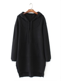 Fashion Black Pure Color Decorated Long Sleeve Hoodie