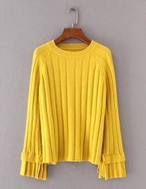 Fashion Yellow Pure Color Decorated Flare Sleeve Sweater