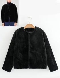 Fashion Black Pure Color Decorated Long Sleeve Coat