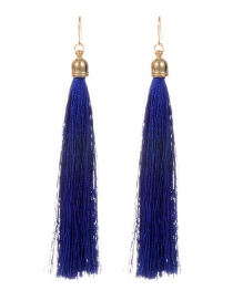 Fashion Sapphire Blue Long Tassel Decorated Pure Color Earrings