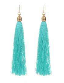 Fashion Lake Blue Long Tassel Decorated Pure Color Earrings