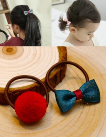 Lovely Red+dark Green Bowknot&fuzzy Ball Decorated Hair Band(2pcs)
