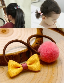 Lovely Pink+yellow Bowknot&fuzzy Ball Decorated Hair Band(2pcs)