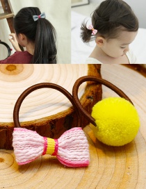 Lovely Yellow+pink Bowknot&fuzzy Ball Decorated Hair Band(2pcs)
