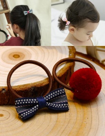 Lovely Claret Red+navy Bowknot&fuzzy Ball Decorated Hair Band(2pcs)