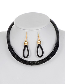 Trendy Black Circular Ring Decorated Pure Color Jewelry Sets