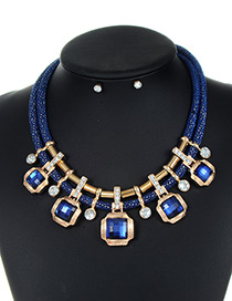 Trendy Sapphire Blue Square Shape Decorated Double Layer Jewelry Sets