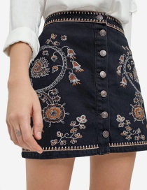 Trendy Black Embroidery Flower Decorated Simple Skirt