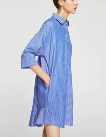 Trendy Blue Stripe Pattern Decorated Simple Dress