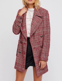 Trendy Red Grid Pattern Decorated Long Sleeves Coat