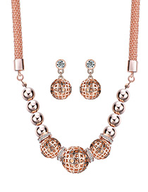 Fashion Gold Color Round Balls Decorated Hollow Out Jewelry Sets