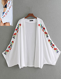 Fashion White Flower Pattern Decorated Long Sleeves Cardigan