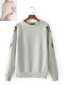 Fashion Gray Flower Pattern Decorated Long Sleeves Hoodie