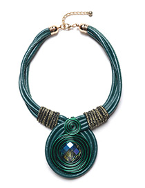 Exaggerated Green Diamond Decorated Hand-woven Necklace