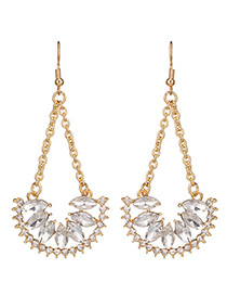 Exaggerated Gold Color Sector Shape Decorated Long Earrings
