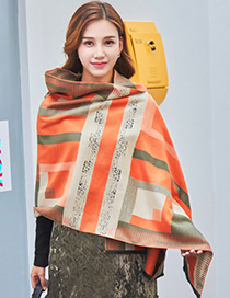 Trendy Olive+orange Color Matching Decorated Thicken Scarf