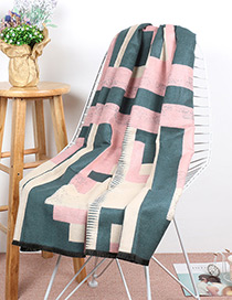 Trendy Pink+dark Green Color Matching Decorated Thicken Scarf