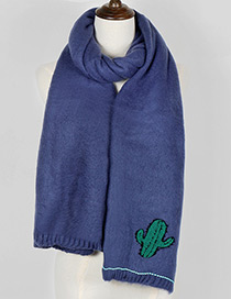 Trendy Blue Cactus Pattern Decorated Thicken Scarf