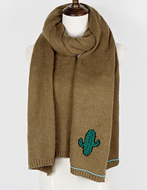 Trendy Olive Cactus Pattern Decorated Thicken Scarf