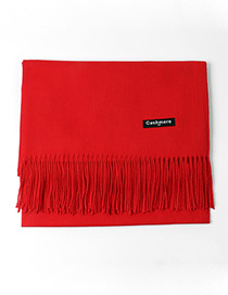 Trendy Red Tassel Decorated Pure Color Scarf