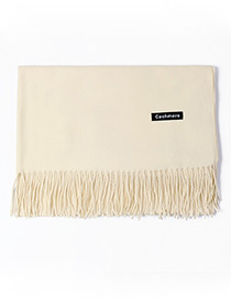 Trendy Beige Tassel Decorated Pure Color Scarf