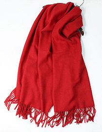 Trendy Red Pure Color Decorated Tassel Design Scarf