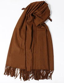 Trendy Brown Pure Color Decorated Tassel Design Scarf