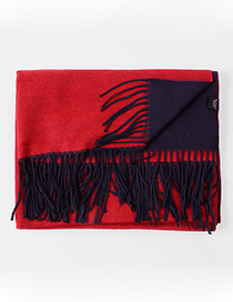 Trendy Red+navy Tassel Decorated Thicken Dual Use Scarf