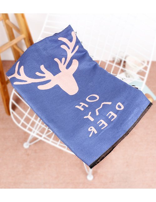Fashion Navy Deer Pattern Decorated Thicken Dual Use Scarf