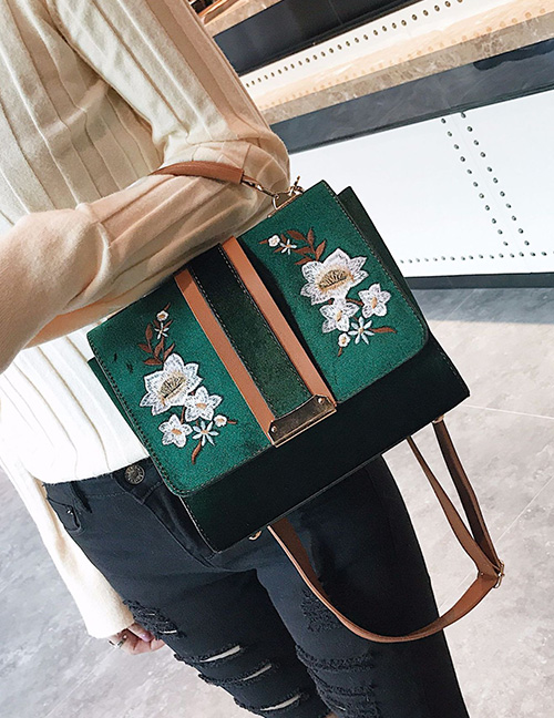 Trendy Green Flower Pattern Decorated Shoulder Bag