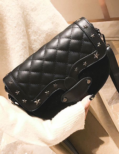 Trendy Black Star&rivet Decorated Shoulder Bag