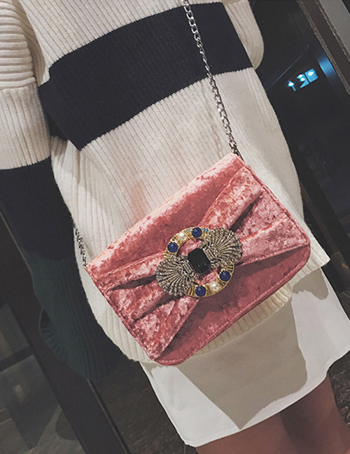 Trendy Pink Diamond Decorated Square Shape Shoulder Bag