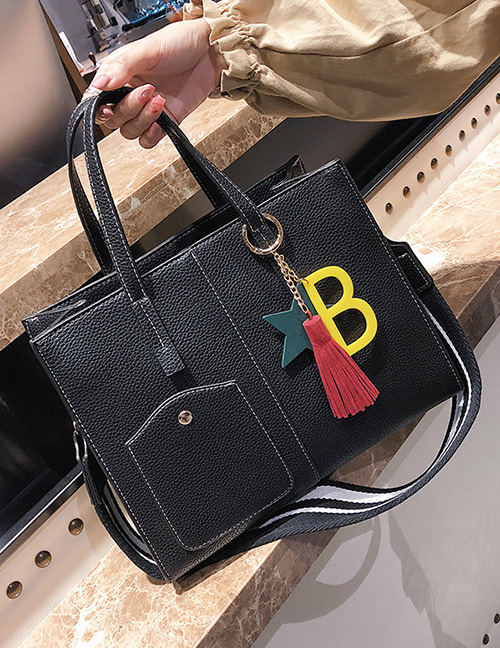 Trendy Black Tassel&star Pendant Decorated Shoulder Bag
