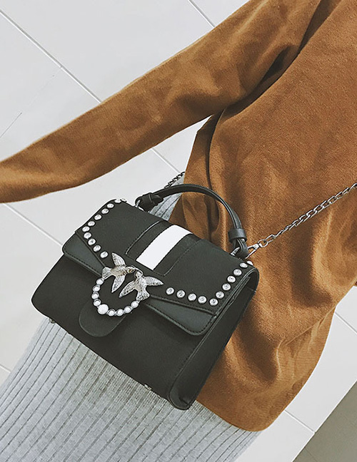 Trendy Black Pearl&swallow Decorated Shoulder Bag