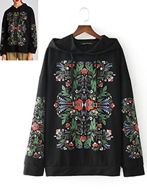 Fashion Black Embroidery Flower Decorated Blouse