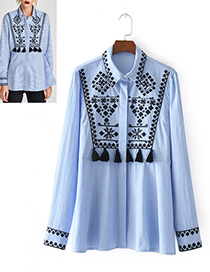 Fashion Blue Tassel Decorated Long Sleevs Shirt