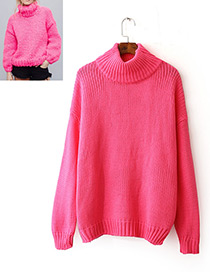 Fashion Pink Pure Color Decorated Long Sleevs Sweater