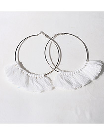 Bohemia White Round Shape Decorated Tassel Earrings