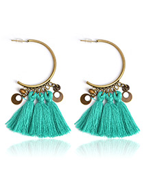 Bohemia Green Round Shape Decorated Tassel Earrings