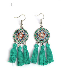 Bohemia Green Color-matching Decorated Tassel Earrings